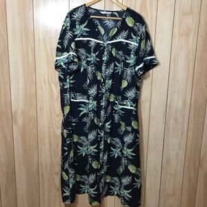 Ekouaer Tropical Pineapple Print V-Neck Short Sleeve House Dress Women XXL